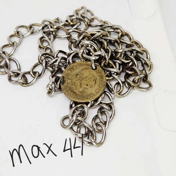 Silver Metal Chain Link Belt Hip High Waist Coin Charm Buckle Free Size Max 44" - Picture 2 of 5